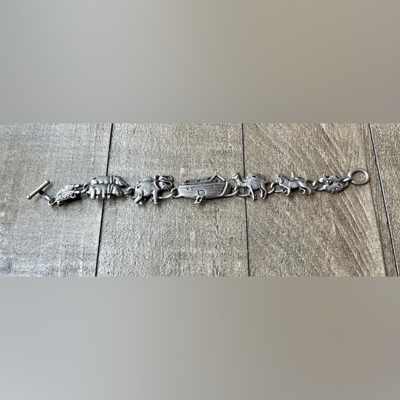 Noah’s Ark Animal Bracelet 8in Elephant Turtle Pewter Toggle - Picture 2 of 6